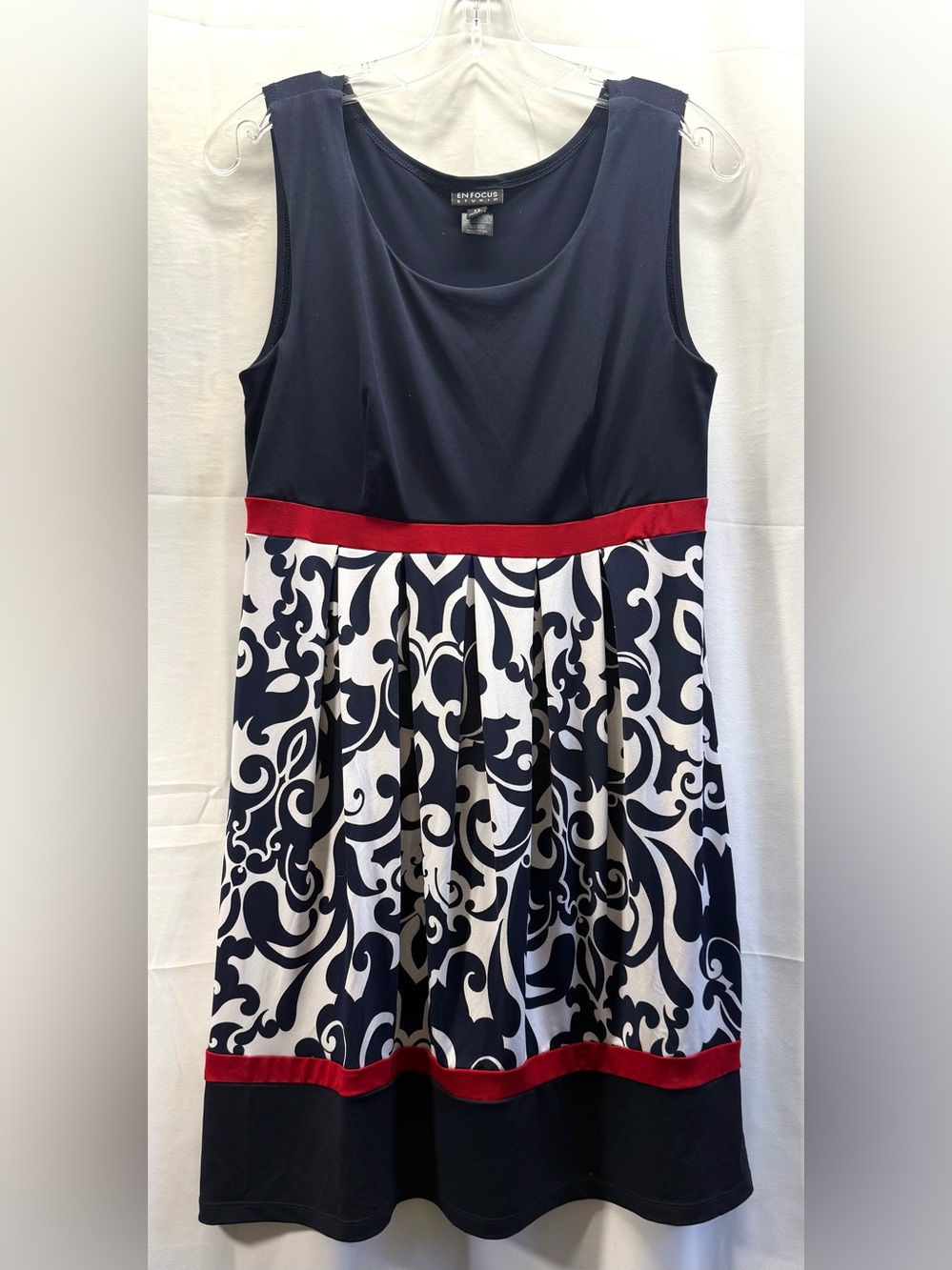 Enfocus Studio Navy Dress with Red and White Accents Size 12